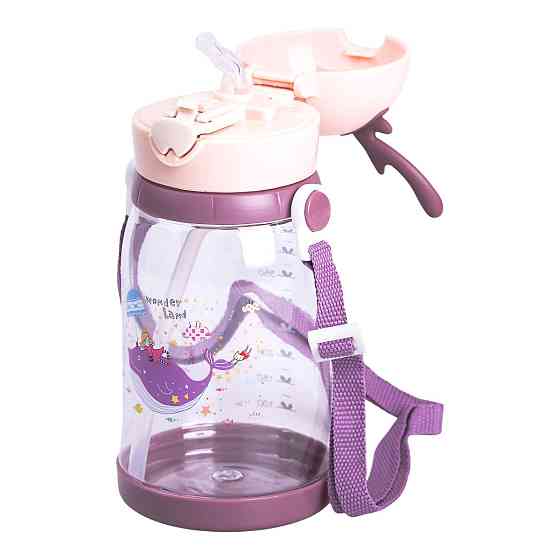 Yiwu Пляшка для води дитяча 550 мл на ремінці пляшечка з трубочкою для спорту та школи Рожева H Киев