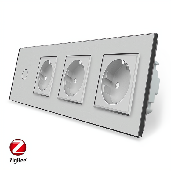 Розумний сенсорний ZigBee вимикач 1 сенсор 3 розетки Livolo сірий скло (VL-C701Z/C7C3EU-15) Коломыя