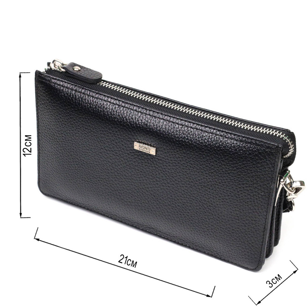 Интересный клатч на два отделения из натуральной кожи флотар BOND 22047 Черный Киев - изображение 8