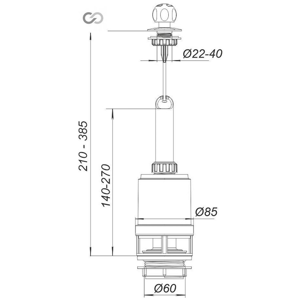 Комплект арматури для зливного бачка з боковою подачею води 1/2 ″ та ричагом зливу вгору АБу-20 (000029179) Київ - фото 7