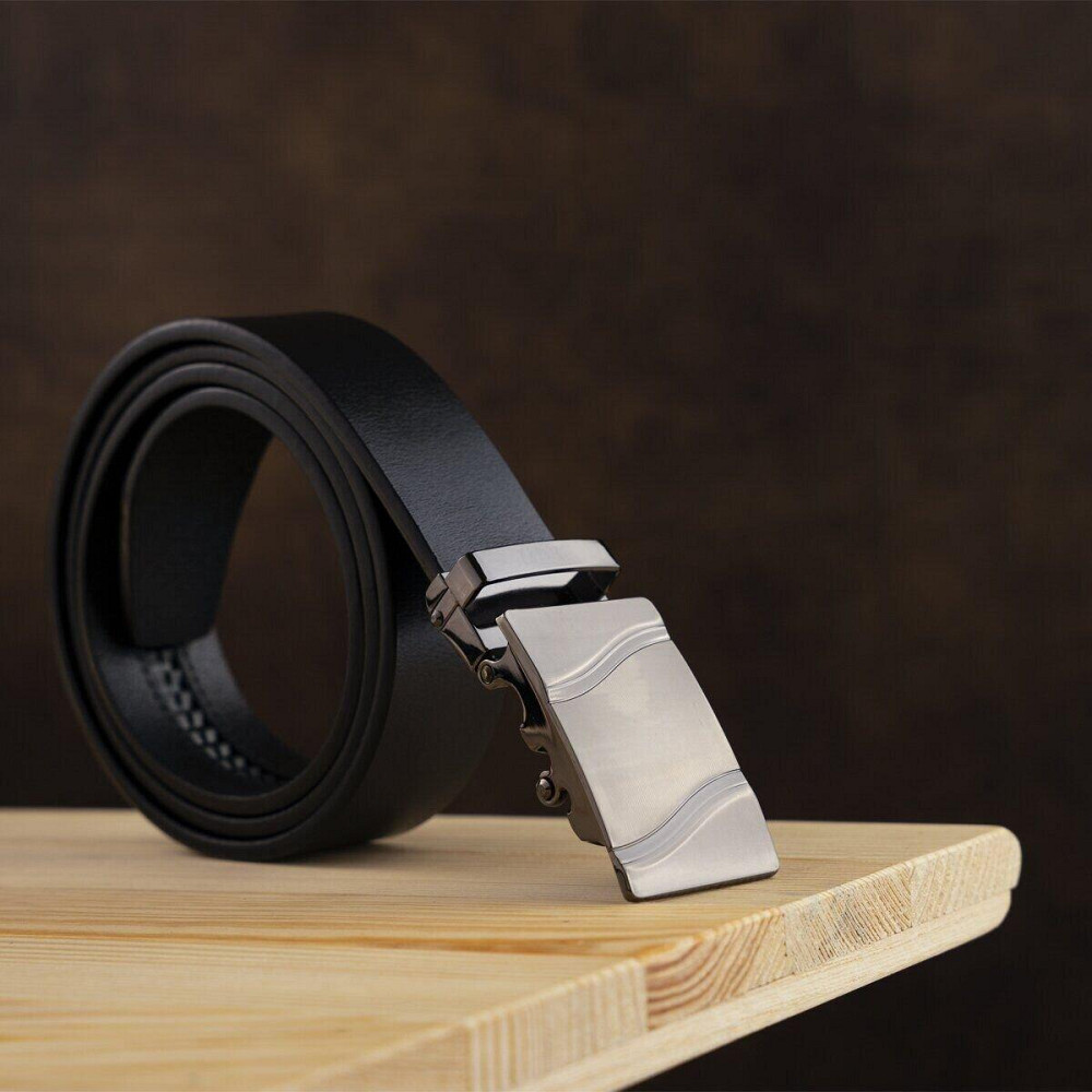 Ремень мужской с пряжкой волна Vintage 20336 Черный Киев - изображение 3