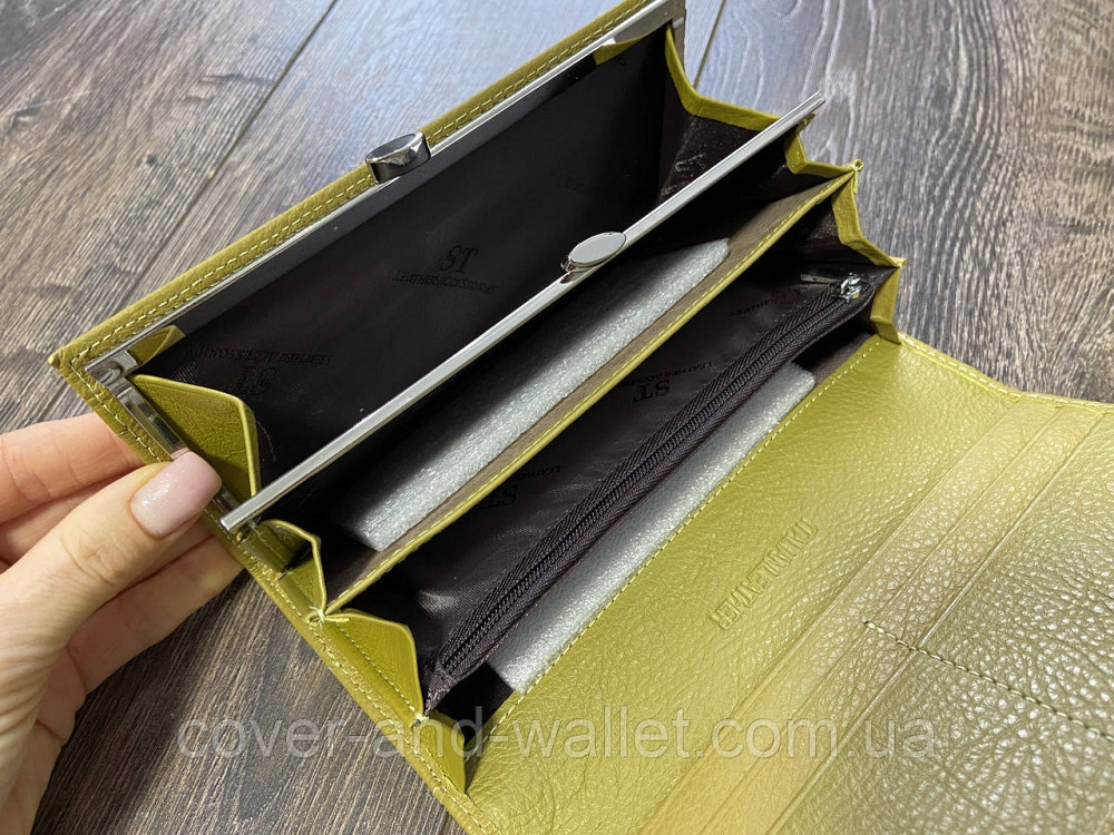 Классический женский кожаный кошелёк оливкового цвета на магнитной застежке ST 150-1 Киев - изображение 5