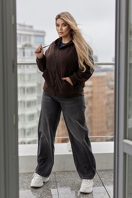 Тепла кофта худі оверсайз жіноча "Glen" | Норма та батал Шоколадний, 46-48 Київ - фото 2