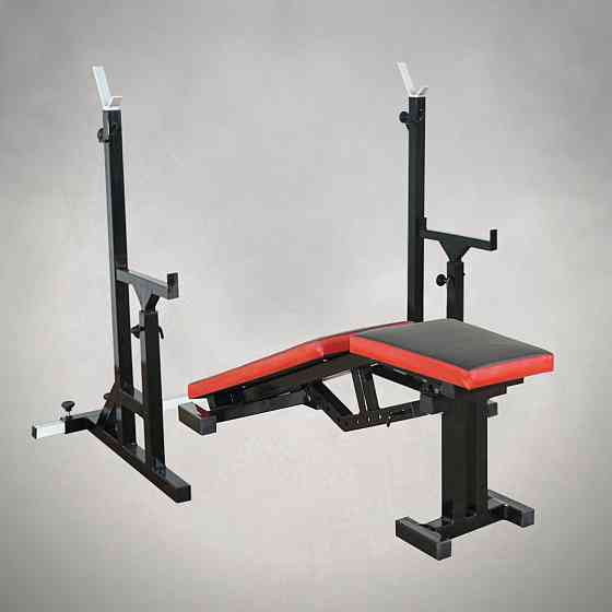 Скамья с отрицательным углом + Стойки со страховкой 40 на 40 мм Стойки, скамьи для жима и приседаний Киев