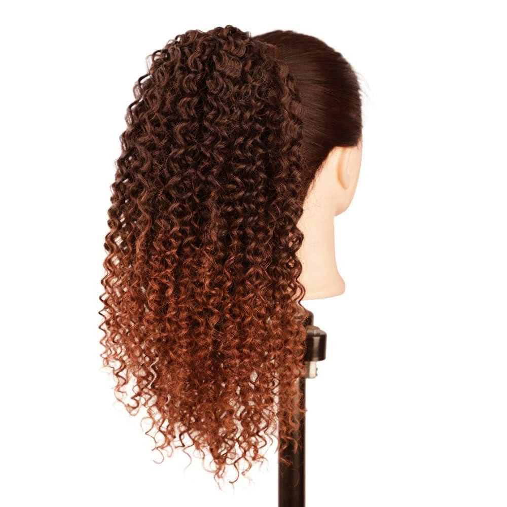 Хвіст накладний кучерявий афро 40 см каштановий з мідно-рудим омбре, шиньйон з шнурком, штучне синтетичне волосся Київ - фото 6