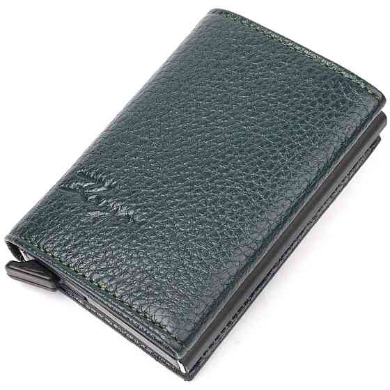 Оригинальная визитница из натуральной зернистой кожи Зеленый (KARYA) Киев