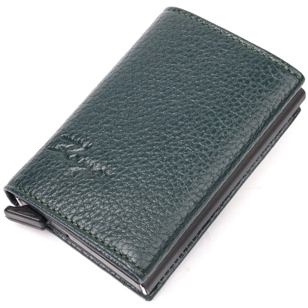 Оригинальная визитница из натуральной зернистой кожи Зеленый (KARYA) Киев - изображение 5