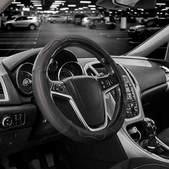 Чохол на кермо Carlife 39 - 41см, шкіра, чорний з червоною ниткою Львов