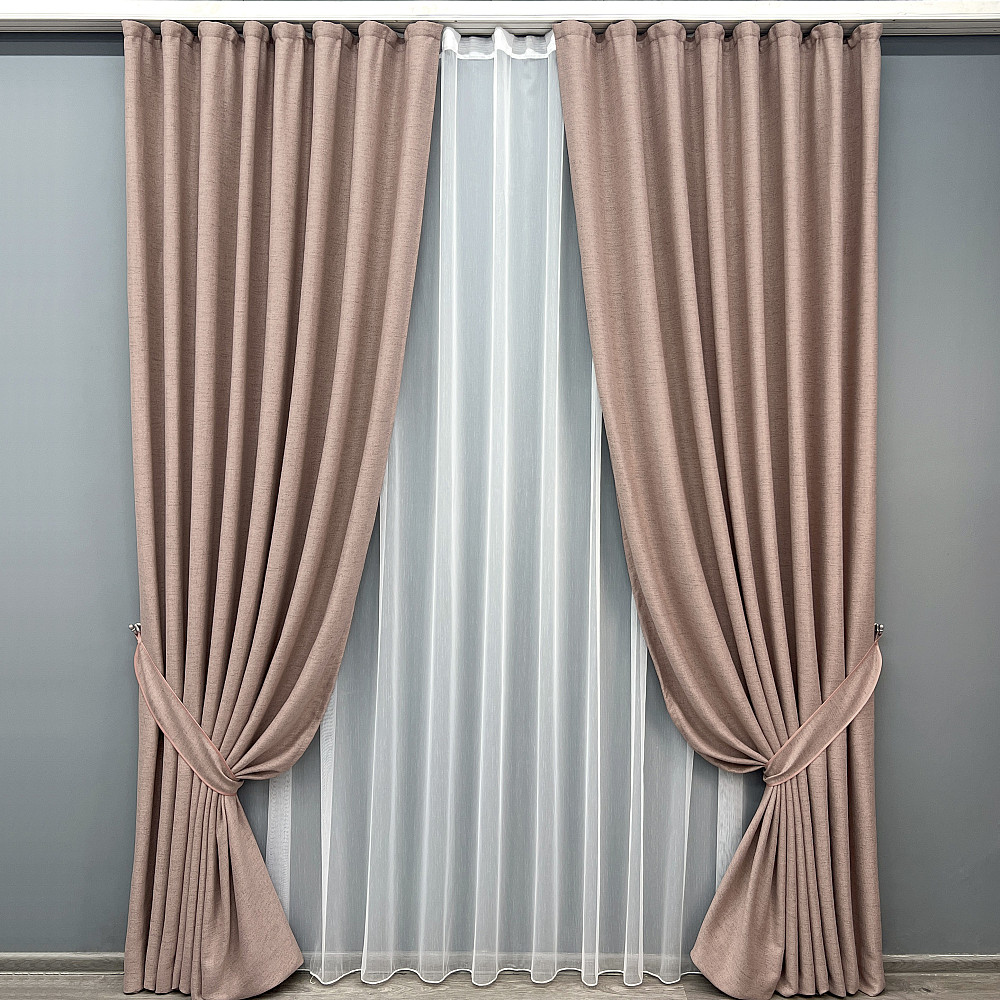 Комплект штор VR-Textil TWEED_V 200х270 2шт и Тюль 600х270 1916ш-1153т Пудровый с белым 71-147/7 Киев - изображение 1