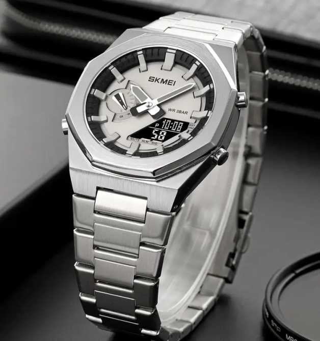 Чоловічий наручний годинник на сталевому браслеті Skmei 1816 (Сріблястий з чорним циферблатом) Вінниця - фото 5