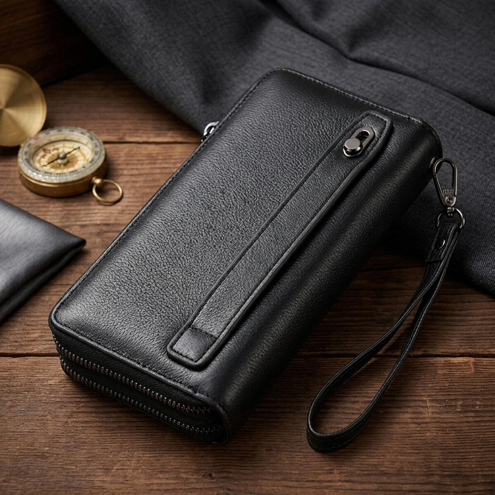 Стильний чоловічий клатч на два відділення із натуральної шкіри ST Leather 22700 Чорний Київ - фото 14