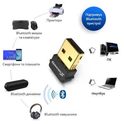 Bluetooth-адаптер Grand-X 5.0 Realtek RTL8761B, 7 devices, aptX, Low Energy (BT50G) Винница