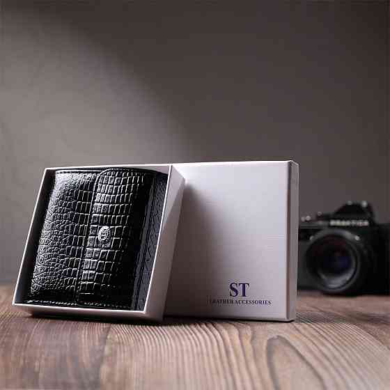 Женский фактурный кошелек из натуральной кожи Черный (ST Leather) Киев