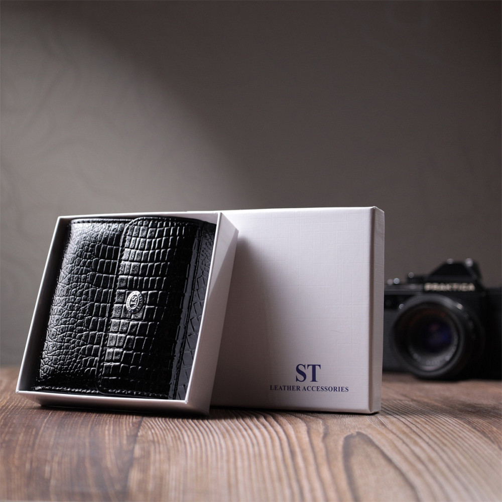 Женский фактурный кошелек из натуральной кожи Черный (ST Leather) Киев - изображение 4