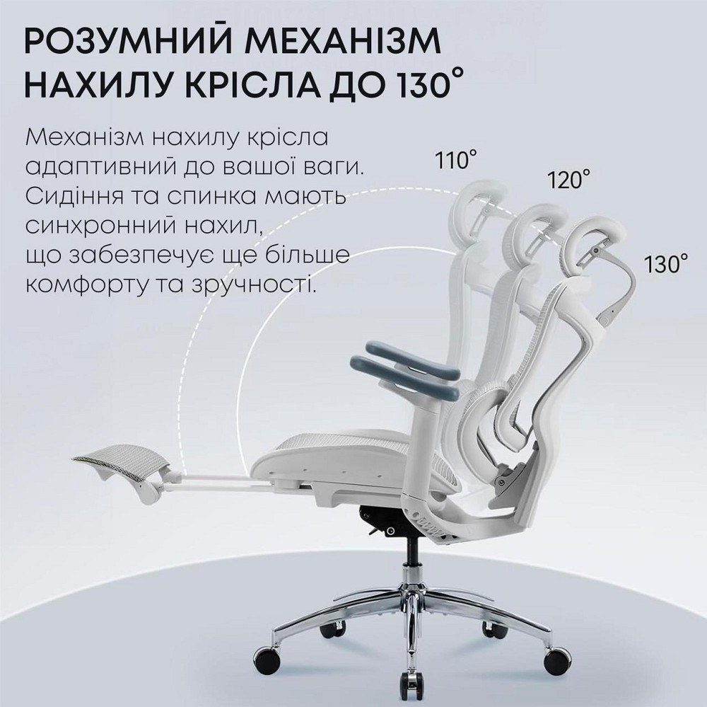 Кресло офисное Sihoo Doro C300L Mesh White with footrest (Doro-C300L-A3-102-JT) ( 14112 ) Харьков - изображение 9