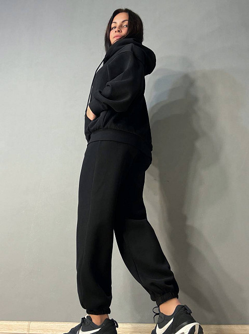 Костюм женский A-N 27066 спортивный оверсайз худи на молнии и джогеры черный, черный, S Киев - изображение 2