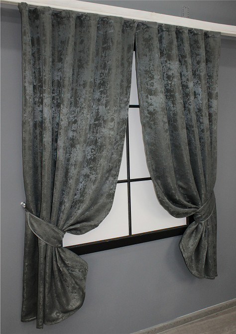Комплект коротких штор VR-Textil Жакард Sultan XO № 1123ш Жакард Графітовий 130х170 см 2 шт (35-0110) Київ - фото 2