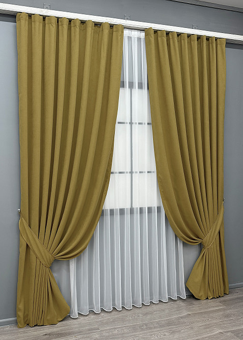 Комплект готових штор VR-Textil Мікровелюр Petek № 1514ш Гірчичний 200х290 см 2 шт (32-514) Київ - фото 3