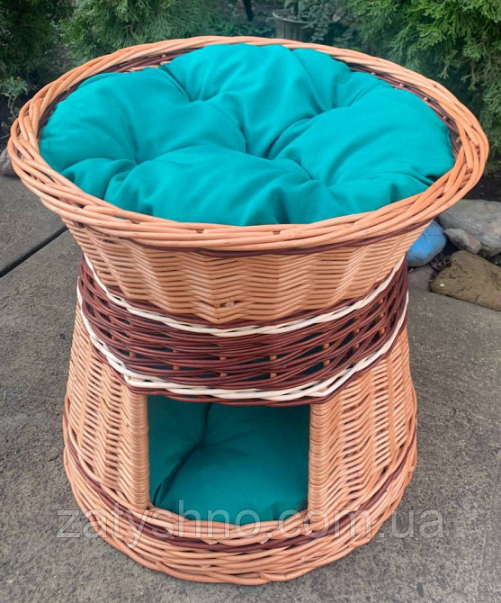 Лежак круглый для кошки плетеный, с подушкой Киев - изображение 3