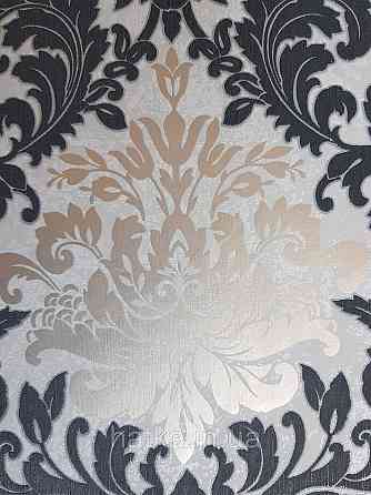 Шпалери метрові вінілові на флізелін Marburg Villa Romana класичні вензелі завитки чорні сірі бронзові Київ