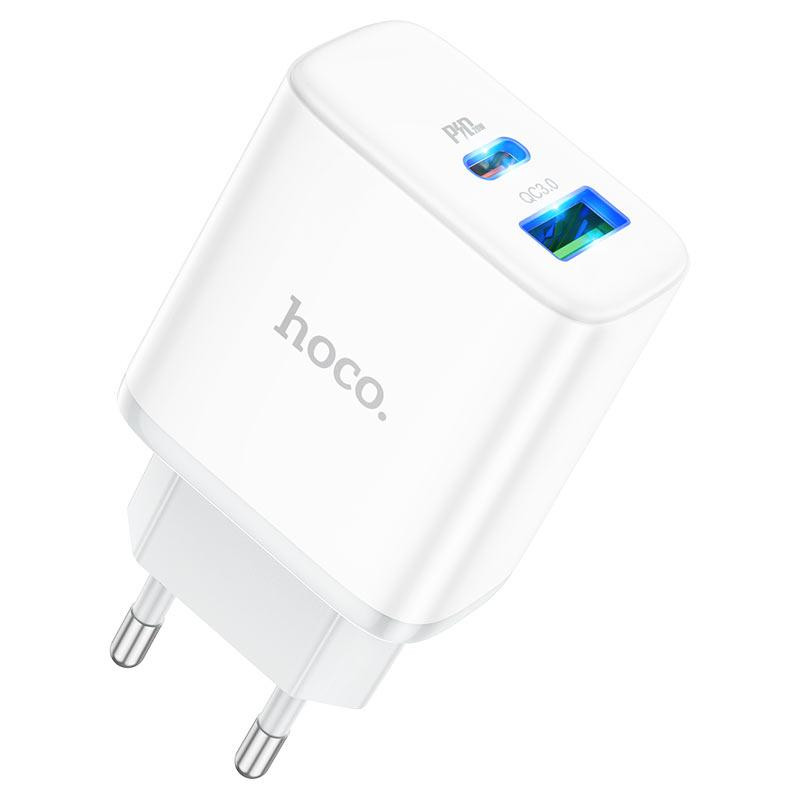 Мережевий зарядний пристрій HOCO C105A Stage dual port PD20W+QC3.0 charger White Одеса - фото 1