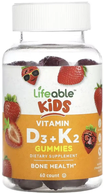 Витамины D3 и K2 для детей Lifeable Vitamin D3 + K2 Kids 60 жев таб клубника Киев - изображение 1