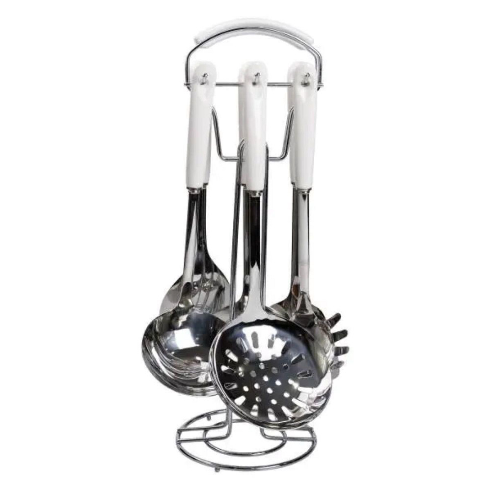 Набір кухонного приладдя на підставці 7 предметів кухонні аксесуари на підставці Білий із сріблястим HP-20-70 Київ - фото 4