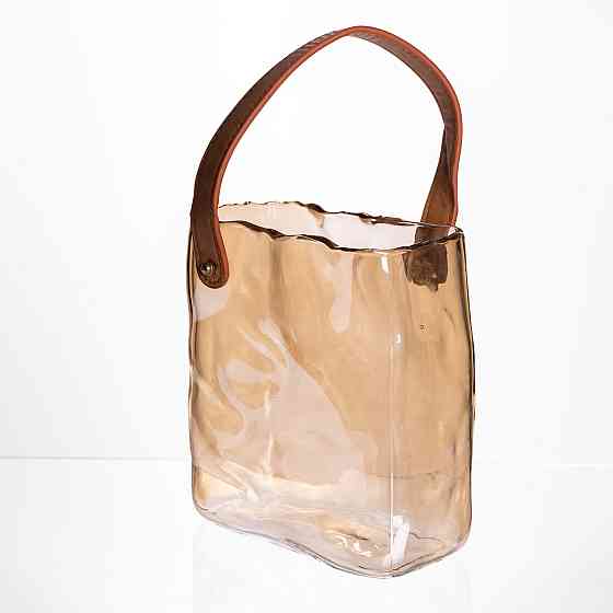 Скляна ваза сумочка з ручкою 16×8×18.5 (см) декоративна ваза для квітів 2 (л) Коричневий HP-19-156-1 Київ