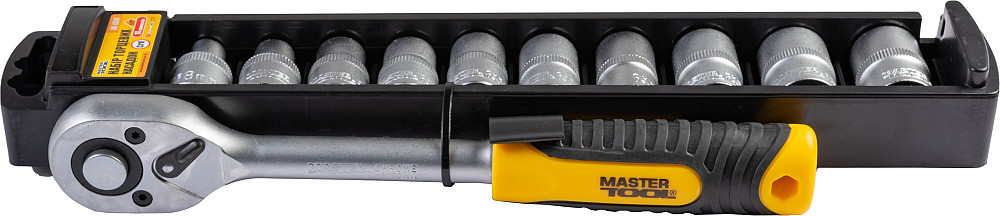 MASTERTOOL Набір головок торцевих 6-гранних MASTERTOOL ½" 8-19 мм з тріскачкою 72 зубці CrV 11 Коломия - фото 3