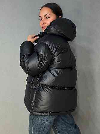Куртка женская A-N 30046 глянцевая пуффер удлиненная с капюшоном S-M, черный, SM Киев