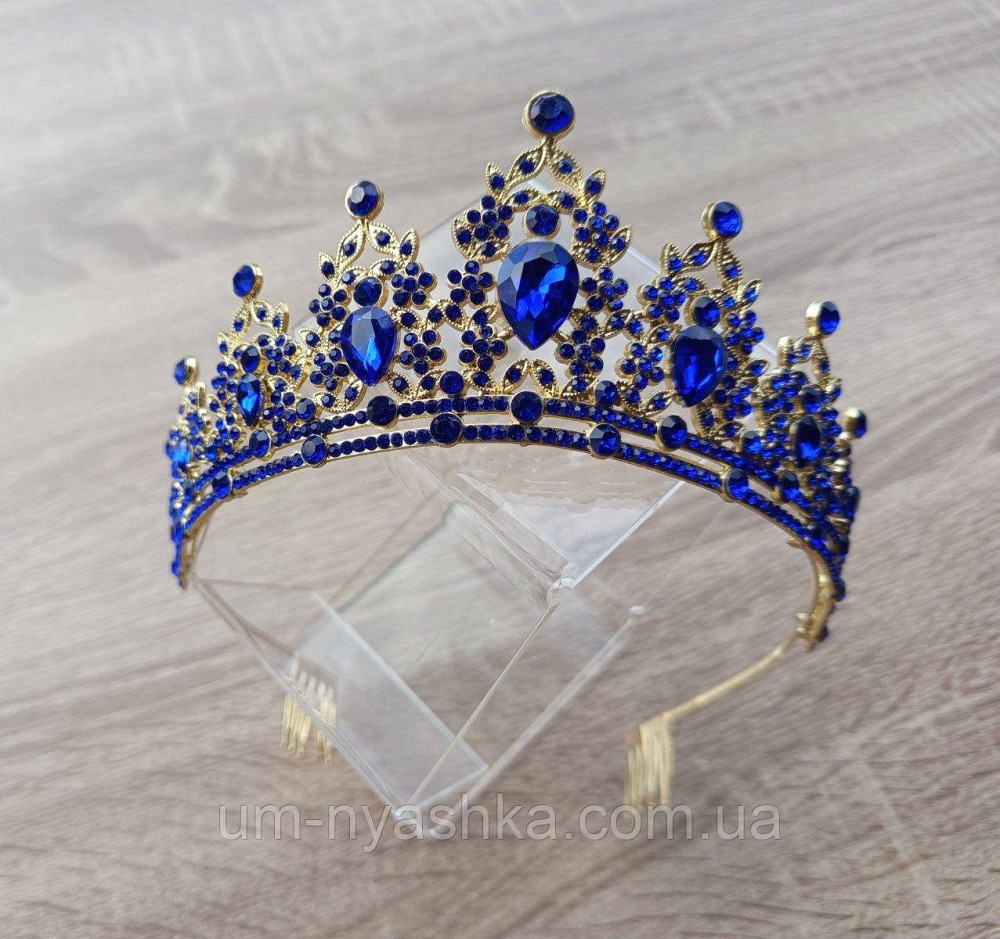 Діадема на обручі Корона синя з  каменями Кривий Ріг - фото 5