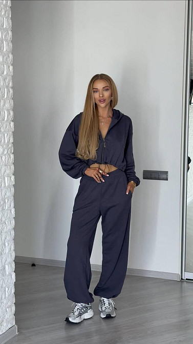 Женский трендовый базовый спортивный костюм трехнить петля Графит, 46/48 Одесса - изображение 1