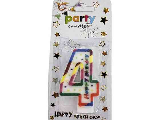Свічка-цифра 4 Happy Birthday зірочки арт.084 ТМ PRC Київ