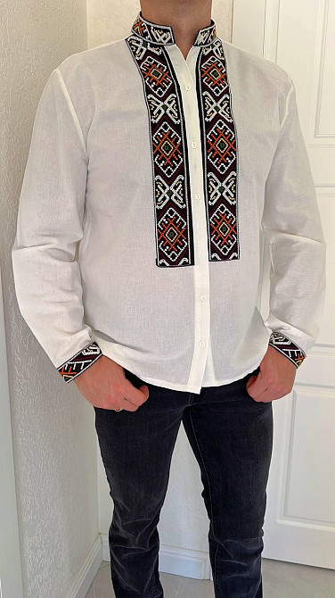 Мужская современная вышиванка с длинным рукавом коттон Одесса - изображение 1