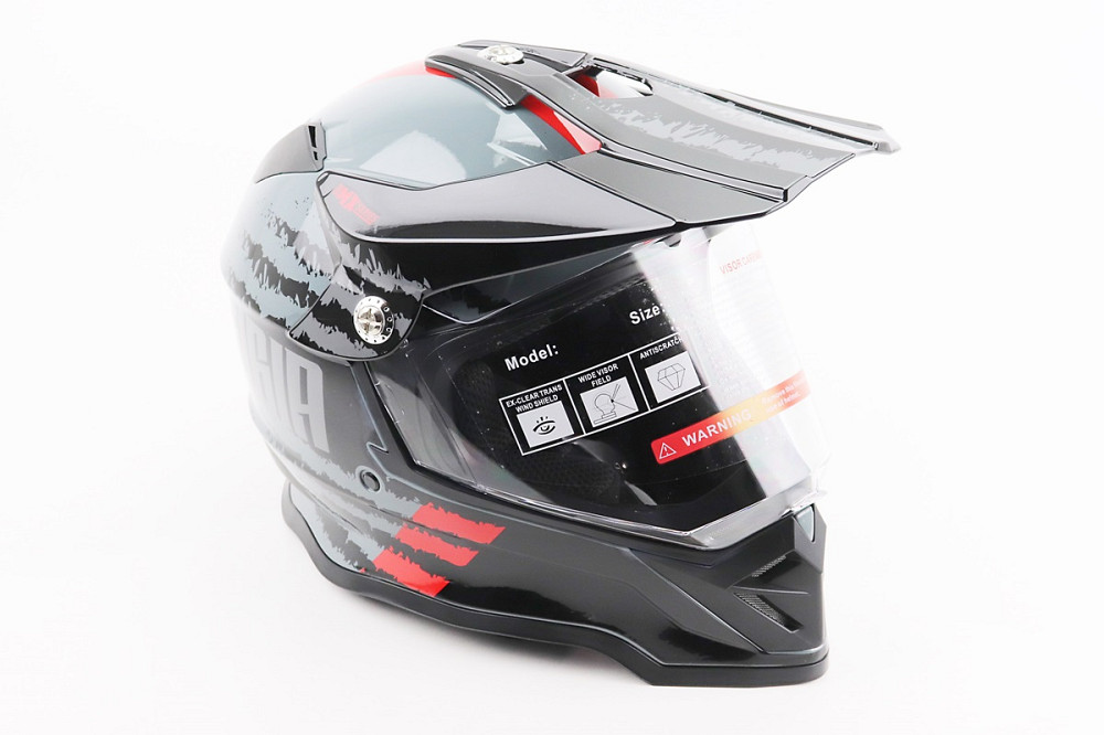 Шолом кросовий/ендуро/АТV зі склом BLD-819-7 М (57-58см), ЧОРНИЙ/СІРО-ЧЕРВОНИЙ Київ - фото 1