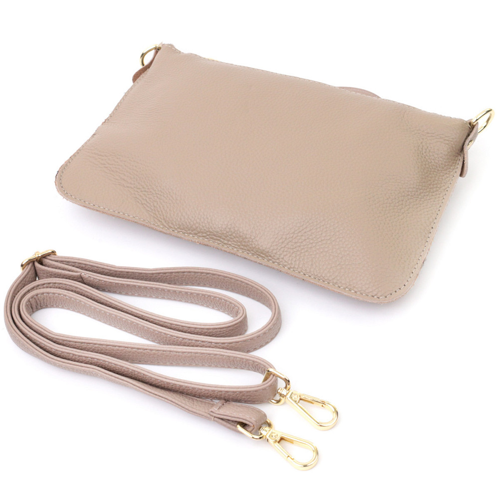 Жіноча сумка-клатч з двома ременями з натуральної шкіри Vintage 22643 Бежева Київ - фото 5