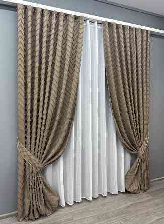 Комплект штор VR-Textil Льон Букле № 1808ш Какао 100х290 см 2 шт (31-853) Київ