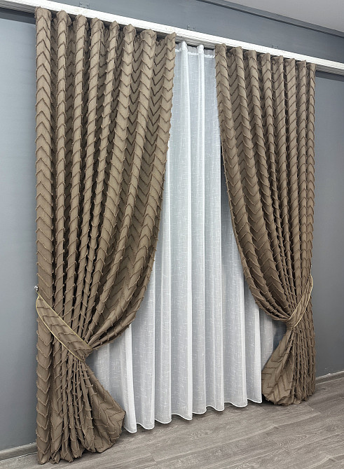 Комплект штор VR-Textil Льон Букле № 1808ш Какао 100х290 см 2 шт (31-853) Київ - фото 3