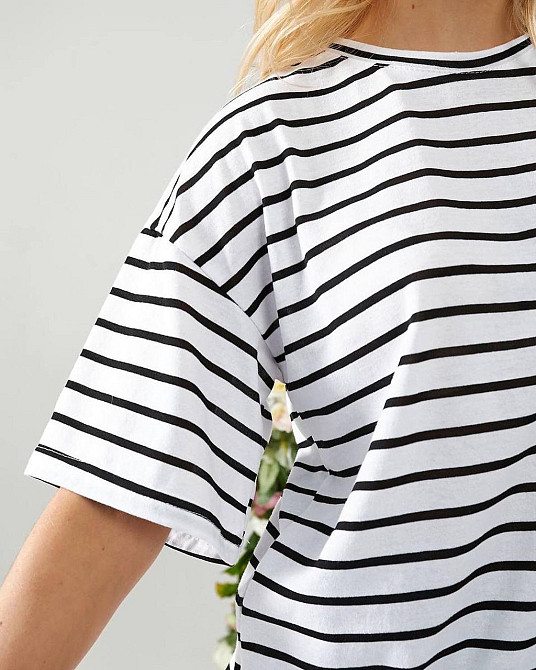 Подовжена футболка в смужку "Modis" оптом від виробника | Норма і батал Чорний, 46-48 Київ - фото 4