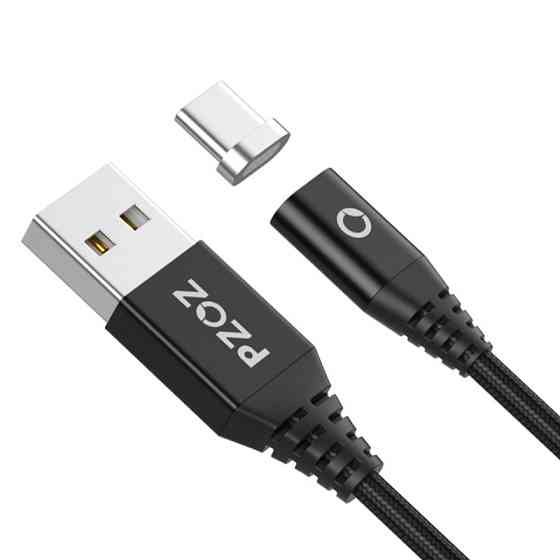 Магнітний кабель USB Type-C PZOZ для заряджання і передачі даних (Чорний, 2м) Николаев