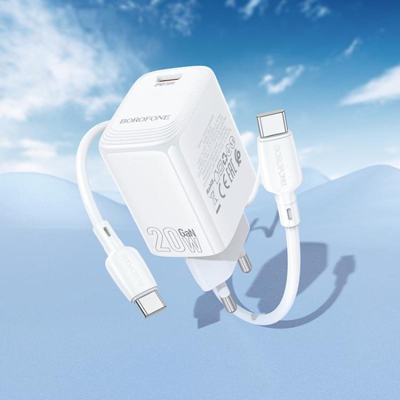 Мережевий зарядний пристрій з кабелем BOROFONE BN26 Fuente single-port PD20W charger set (C to C) (EU) White Одеса - фото 9