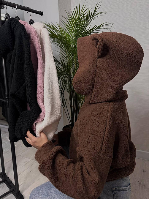 Женская стильная теплая плюшевая худи с ушками мягкий мех Teddy Шоколад Одесса - изображение 1