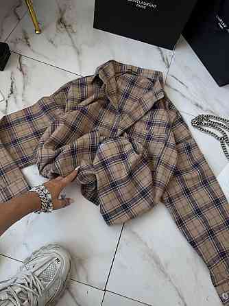 Женская стильная оверсайз рубашка в клетку фланель 100% коттон Мокко Одесса