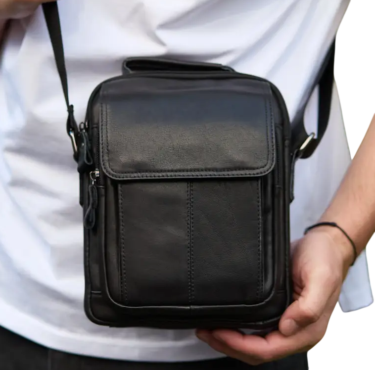 Сумка мужская через плечо Tiding Bag (22 х 18 х 8 см) сумка-мессенджер из натуральной кожи Черный Киев - изображение 11