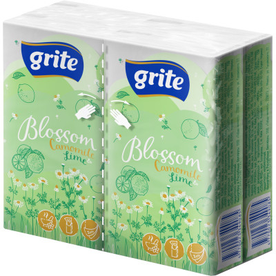 Серветки косметичні Grite Blossom Camomile &amp; Lime 3 шари 10 шт х 4 пачки (4770023349085) Вінниця - фото 1