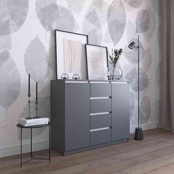 Комод VAYS R-11 Антрацит-Белые планки, 4 ящика и 2 отделения с полками, без ручек, ЛДСП, 120×40×98 см - для спальни, гостиной Львов