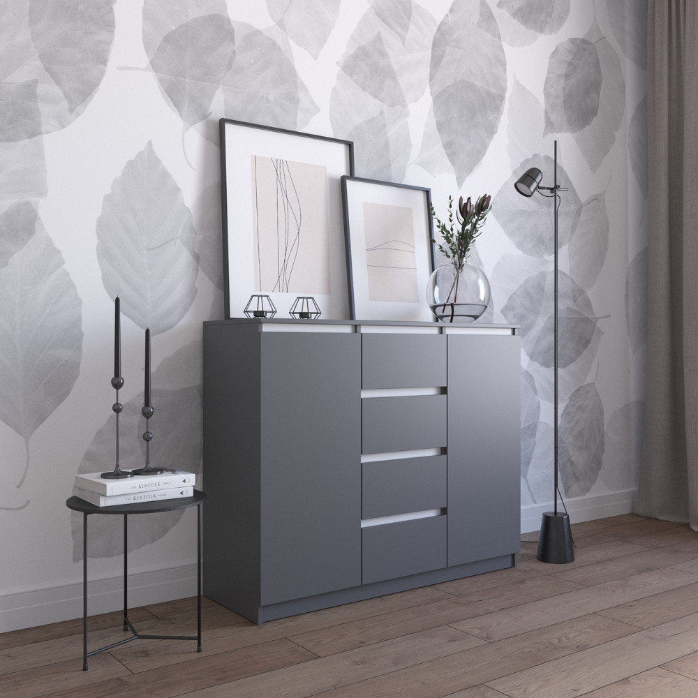 Комод VAYS R-11 Антрацит-Білі планки, 4 шухляди та 2 відділення з полицями, без ручок, ЛДСП, 120×40×98 см - для спальні, вітальні, передпокою Львів - фото 1