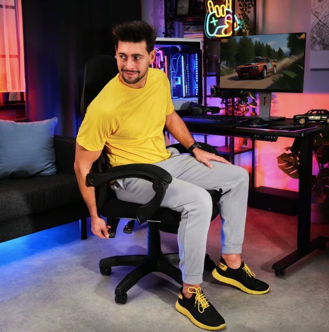 Геймерское компьютерное кресло тканевое черное для дома Sporte,профессиональные игровое кресло с подставкой Киев - изображение 4