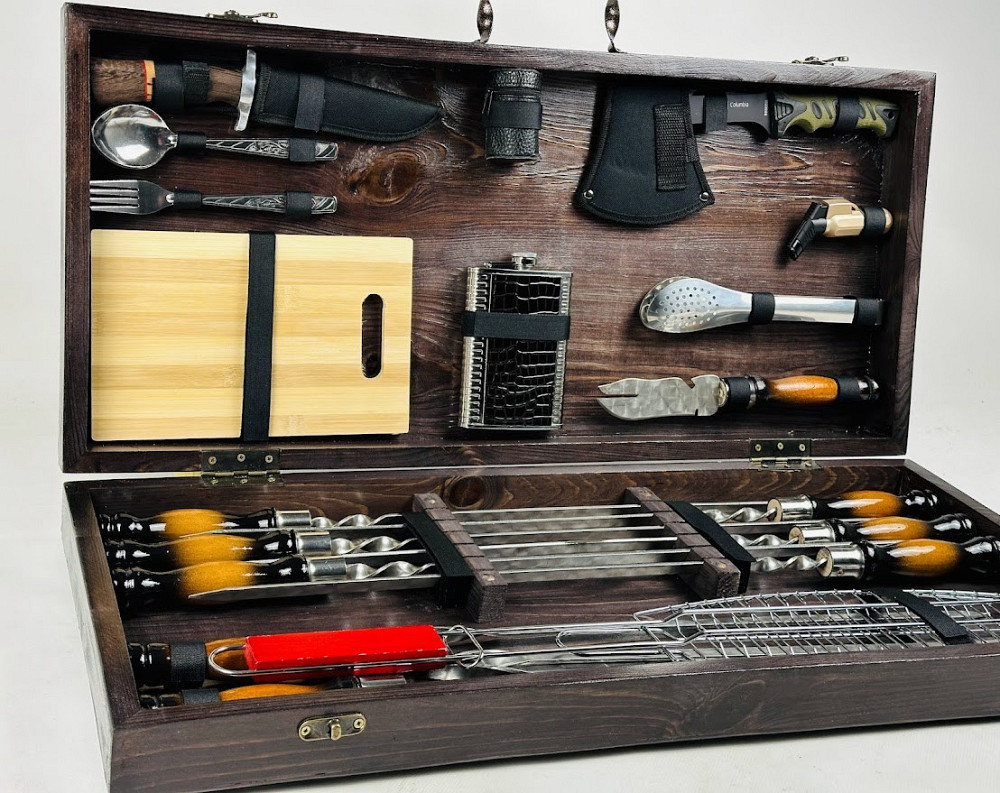 Подарунковий набір шампурів в дерев'яному кейсі для пікніка ШАШЛИЧНИК ЛАЙТ, ручної роботи (шампури та аксесуари) HAPPY DAYS Тернопіль - фото 4