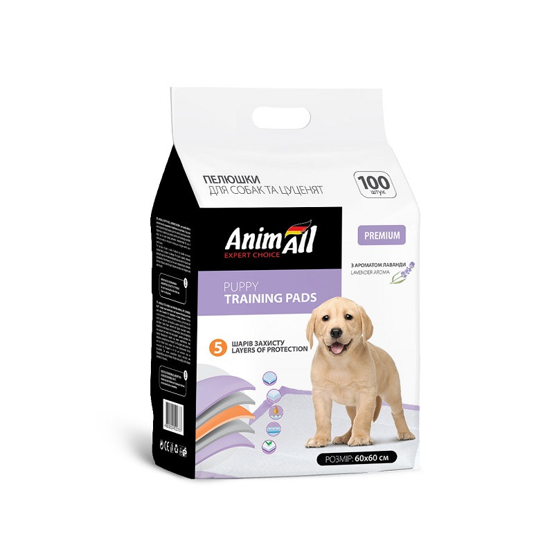 Пелюшки AnimAll Puppy Training Pads для собак і цуценят, з ароматом лаванди, 60×60 см, 100 шт Київ - фото 1